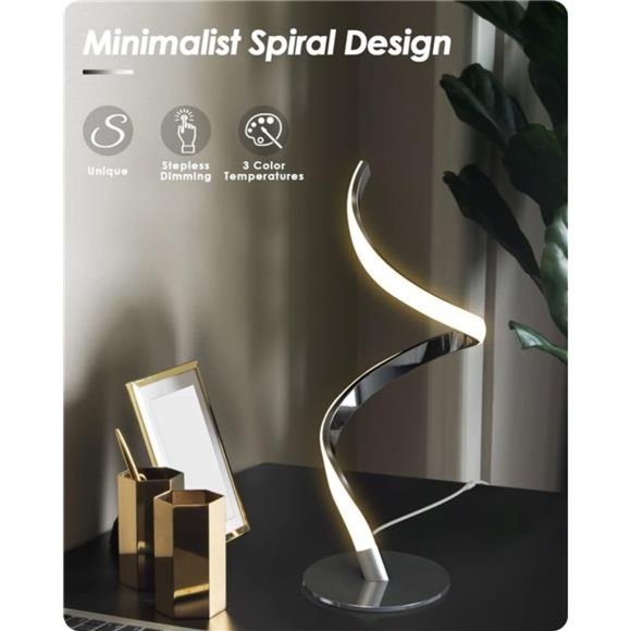 Modern Spiral Bedside Lamp - 3 Colors Touch Control LED Table Lamp, Stepless - Picture 2 of 6